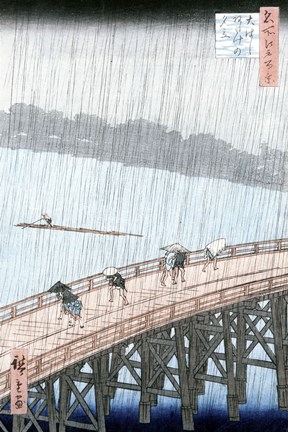Framed Sudden Shower over Shin-Ohashi Bridge Print