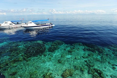 Framed Diving Boat, Sipadan, Semporna Archipelago, Borneo, Malaysia Print