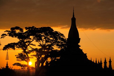 Framed Asia, Laos, Vientiane That Luang Temple, sunrise Print