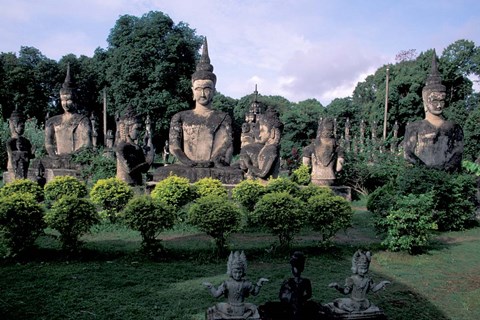 Framed Buddhist Sculptures at Xieng Khuan Buddha Park, Vientiane, Laos Print