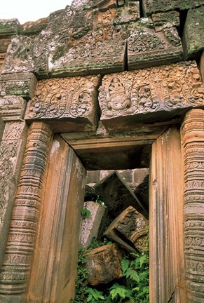 Framed Wat Phu Khmer Palace Doorway, Champasak, Laos Print