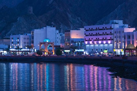 Framed Mutrah Corniche Buildings, Muscat, Oman Print