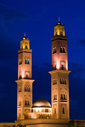 Framed Oman, Western Hajar Mountains, Bahla. Bahla Mosque / Dusk Print