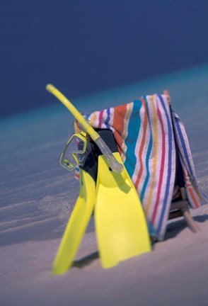Framed Indian Ocean, Maldive islands, Snorkel gear Print