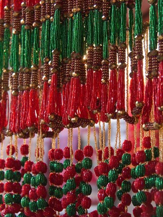 Framed Beads hang in a store in Kathmandu, Nepal. Print