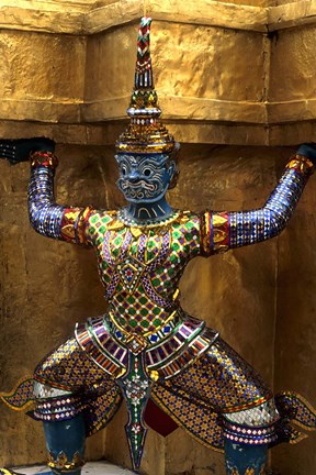 Framed Close-up of beautiful gold decorations at Emerald Buddha in Grand Palace in Bangkok Thailand Print