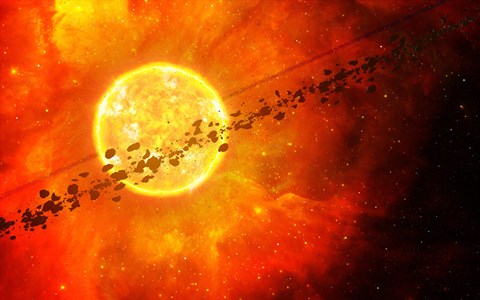 Framed young star circled by debris Print