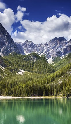 Framed Lake Braies and Dolomite Alps, Northern Italy Print