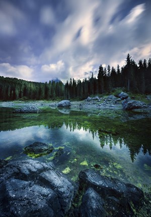 Framed Karersee Lake and Dolomite Alps in the morning, Northern Italy Print