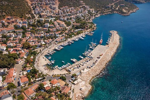 Framed Kas Harbor, Aerial, Antalya, Turkey Print