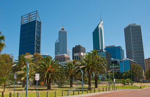 Framed Skyline of new buildings, Perth, Western Australia Print