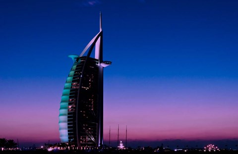 Framed Sunset at the Burj Al Arab, Dubai, United Arab Emirates Print