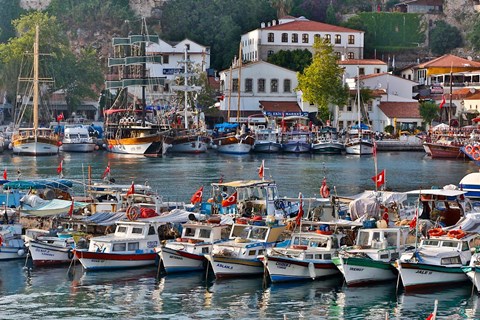 Framed Old Harbor and boats in reflection Antalya, Turkey Print