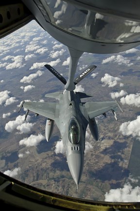 Framed Chilean Air Force F-16 refuels from a US Air Force KC-135 Stratotanker Print