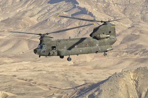 Framed Italian Army CH-47C Chinook Helicopter Over Afghanistan Print