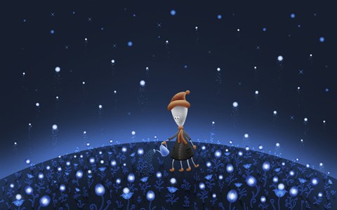 Framed Martian Watering a Starfield Print