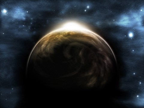 Framed Sunrise Over a Planet (digitally generated) Print
