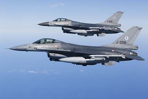 Framed Two Dutch F-16AMs Over the Mediterranean Sea (side view) Print