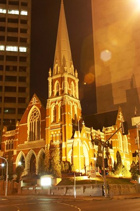 Framed Albert Street Uniting Church at Night, Brisbane, Queensland, Australia Print