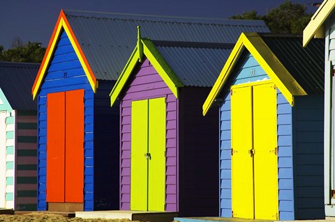 Framed Bathing Boxes, Middle Brighton Beach, Port Phillip Bay, Melbourne, Victoria, Australia Print