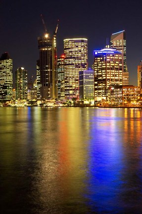 Framed Brisbane River and Brisbane at Night, Queensland, Australia Print