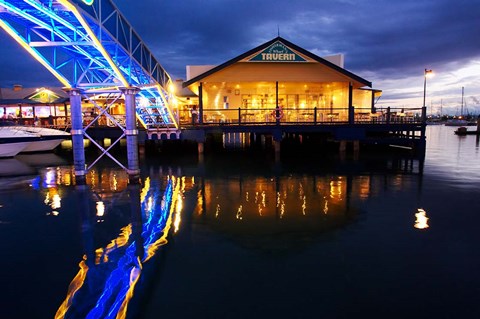 Framed Fisherman&#39;s Wharf Tavern, Mariners Cove, Gold Coast, Queensland, Australia Print