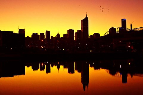 Framed Melbourne CBD and Telstra Dome at Dawn, Victoria, Australia Print