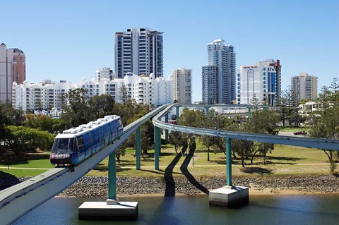 Framed Monorail by Jupiter&#39;s Casino, Broadbeach, Gold Coast, Queensland, Australia Print