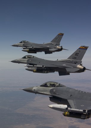 Framed Three F-16&#39;s fly in Formation over Arizona (vertical) Print