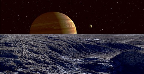 Framed Gas Giant Jupiter Seen Above the Surface of Jupiter&#39;s Moon Europa Print