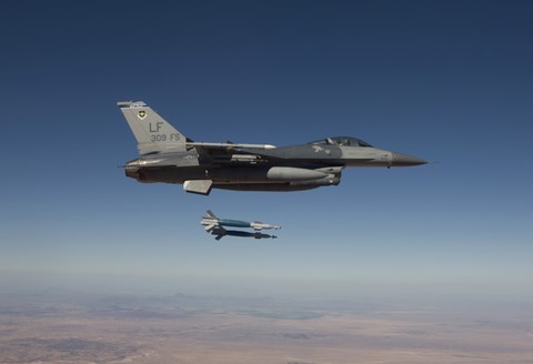 Framed F-16 Fighting Falcon Releases two GBU-12&#39;s Print