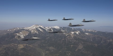Framed F-22 Raptors Over New Mexico Mountains Print