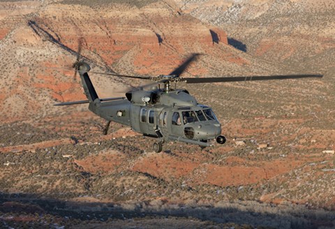 Framed HH-60G Pave Hawk Flies a Low Level Route in New Mexico Mountains Print