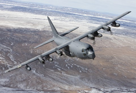 Framed MC-130 Aircraft Manuevers over New Mexico Print