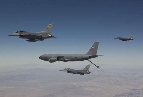 Framed Three F-16's Join Up with a KC-135 over Arizona Print