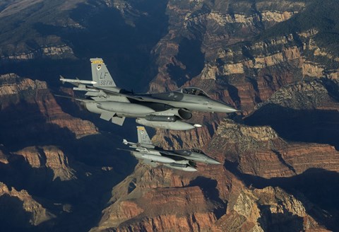Framed Two F-16&#39;s fly in Formation over the Grand Canyon, Arizona Print