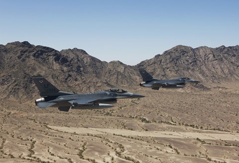 Framed Two F-16&#39;s with the Arizona Mountains Print