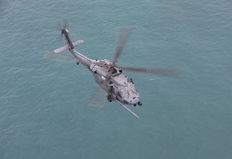 Framed HH-60G Pave Hawk Along the coastline of Okinawa, Japan (from above) Print
