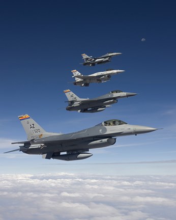 Framed Four F-16's Fly in Formation During a Training Mission Print
