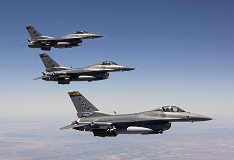 Framed Three F-16's fly in Formation over Arizona Print
