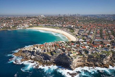 Framed Australia, New South Wales, Sydney, Bondi Beach - aerial Print