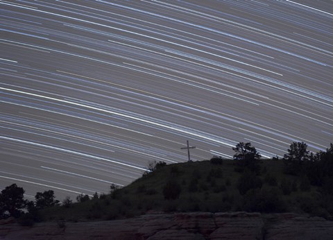 Framed Star Trails over a cross in Oklahoma Print
