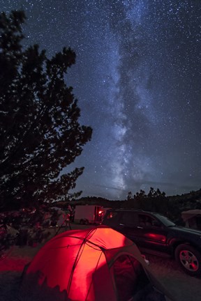 Framed Milky Way Sets Behind a Glowing Tent, Oklahoma Print