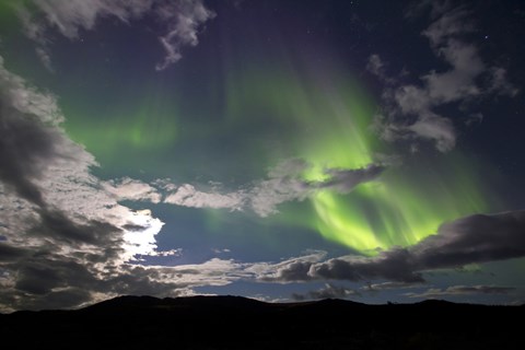 Framed Aurora Borealis with Moonlight at Fish Lake, Yukon, Canada Print