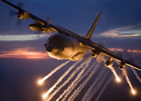 Framed C-130 Hercules Releases Flares Print