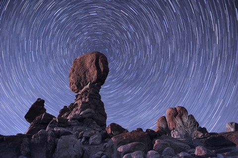 Framed Star trails around the Northern Pole Star, Arches National Park, Utah Print