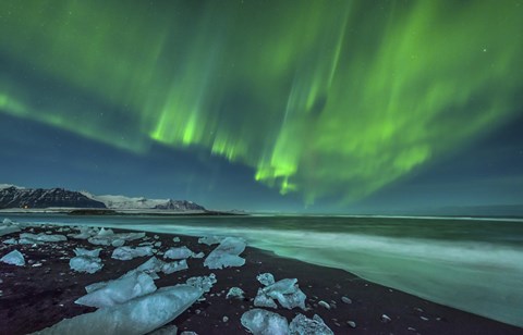 Framed Aurora Borealis over the Ice Beach near Jokulsarlon, Iceland Print