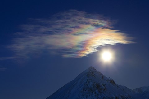 Framed Full Moon with Rainbow Clouds at Ogilvie Mountains Print