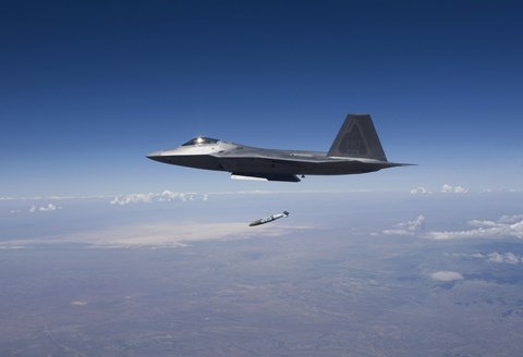 Framed F-22 Raptor Releases a GBU-32 JDAM over New Mexico Print