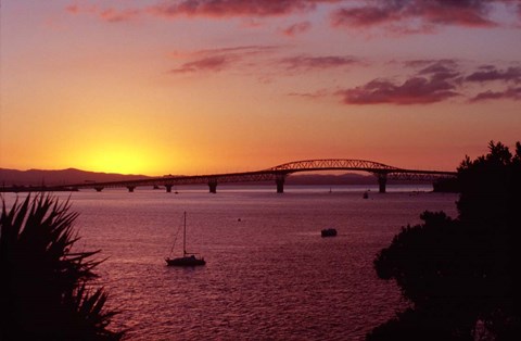 Framed Auckland Harbour Bridge and Waitemata Harbour at Dusk, New Zealand Print